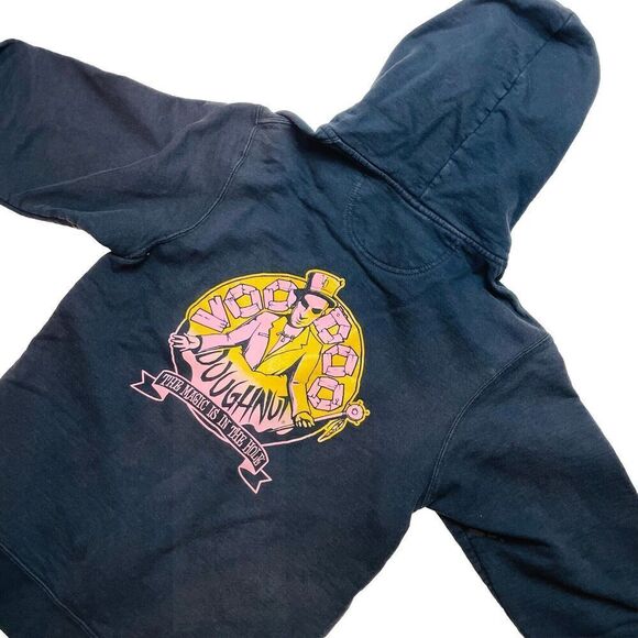 Vtg Voodoo Doughnut Portland Oregon Hoodie Womens S Black Full Zip Double Logo - Picture 1 of 7